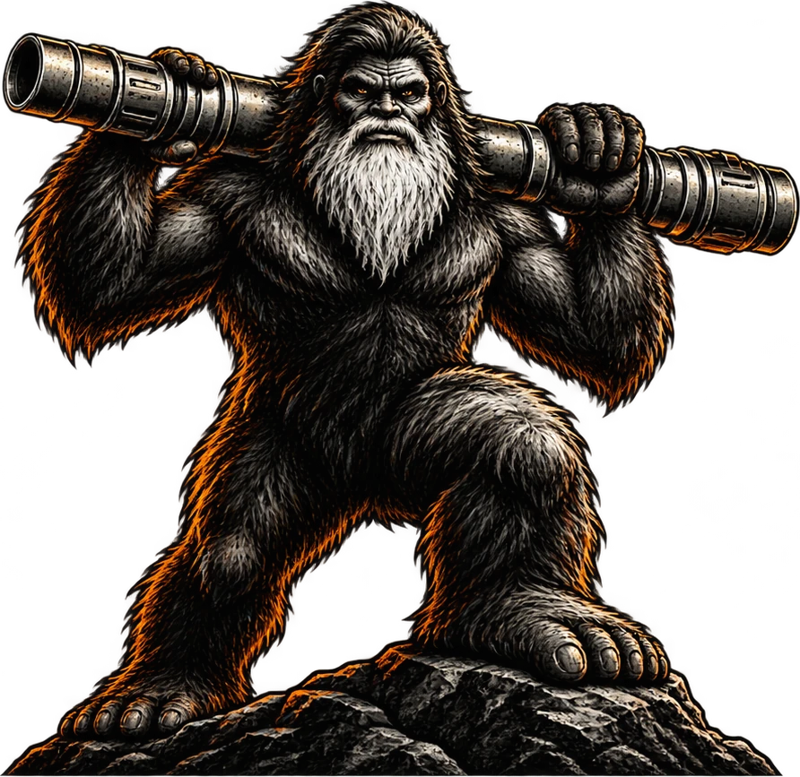 Sasquatch carrying a liner hanger across his shoulders